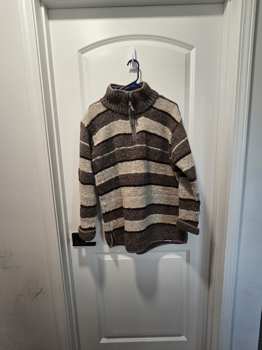 Laundry Mat Striped Wool Zip Sweater in Brown & Cream Size Large